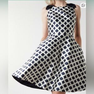 NEW WITH TAGS Ted Baker Navy and Cream Geometric Midi Dress Size 3 (US 8)
